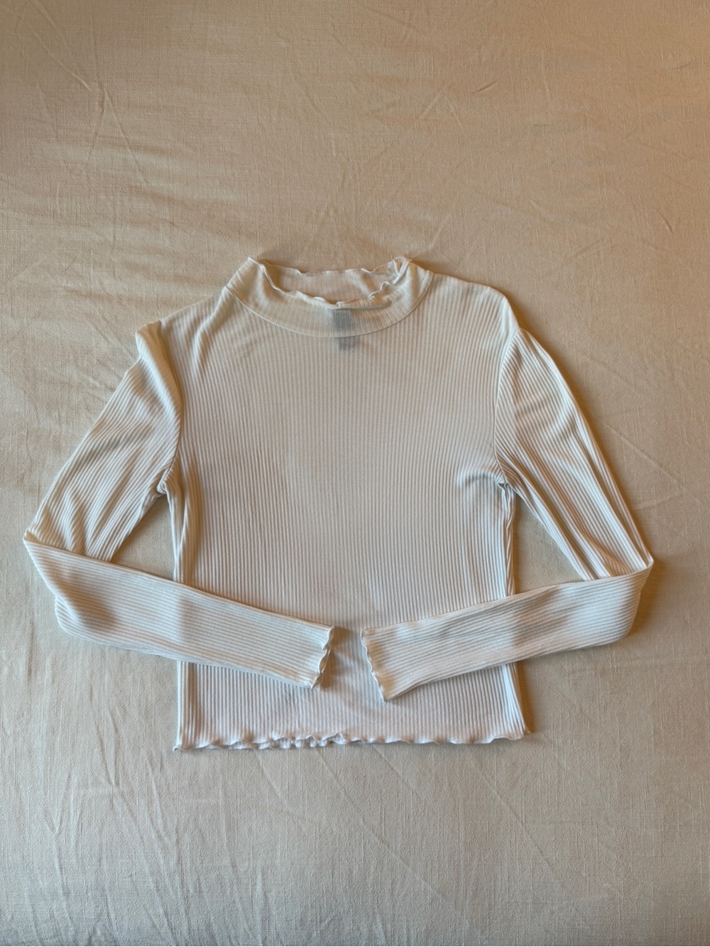 Factorie Ribbed Lettuce Hem Mock Neck Top